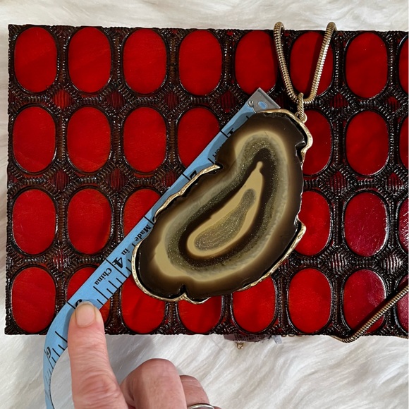 NEW Chico’s Sliced Agate + Gold Floating Pendant Long 20” Necklace Brown Tan NWT - Picture 15 of 16